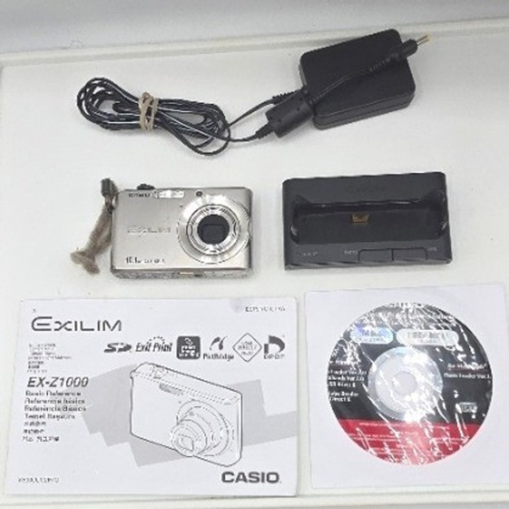 Casio Exilim EX-Z1000 Silver 10.1MP Digital Camera Bundle Tested & Working